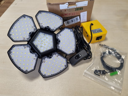 186482 - T-SUN Dritë Garazhi LED 65W 2500LM për Bateri Dewalt, Prozhektor Rikarikueshëm 6000K me 5+1 Panele të Rregullueshme, Dritë Pune Portative për Kamping, Kantier Ndërtimi, Garazh, Punishte (Bateria nuk Përfshihet)
