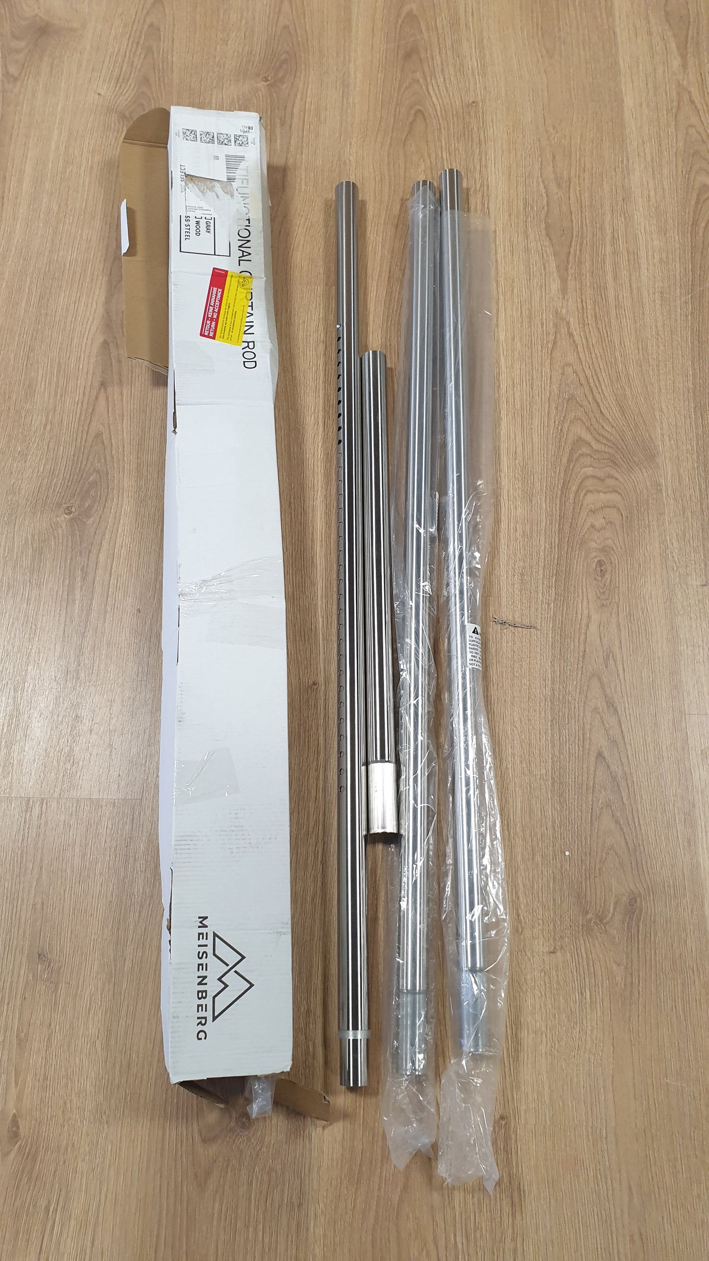 183840 - MEISENBERG Shufër Perdeje Prej Çeliku Inox, Pa Shpim, 360-410cm, Ø32mm, Shumëfunksionale, Teleskopike, e Përshtatshme për Ndarëset e Dhomave