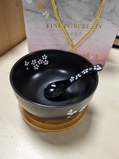 213725 - Tas i Madh Porcelani Aziatik - Supë dhe Makarona - Ngjyrë e Zezë - 16 cm - Kapacitet 1000 ml
