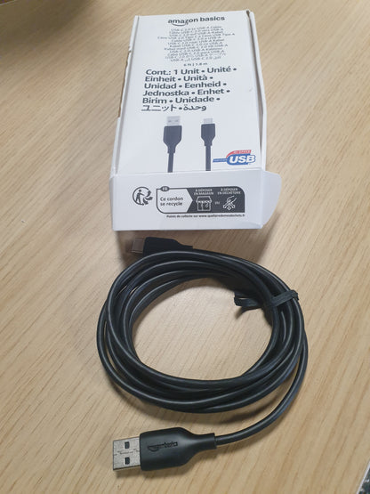 267372 - AMAZON BASICS Kabllo Karikimi të Shpejtë USB-C në USB-A 2.0, 1.8 m, shpejtësi transferimi 480 Mbps, i çertifikuar USB-IF, për Apple iPhone 16/15, iPad, Samsung Galaxy, laptopë, i zi
