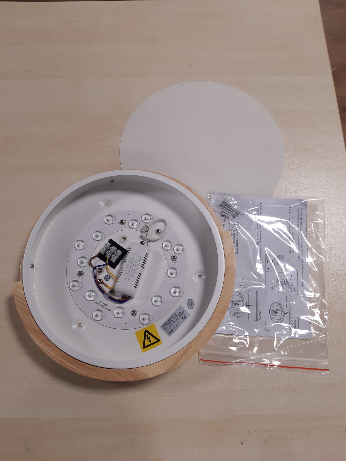 239703 - WOKNOS Llambë Tavani Ndriçuese 30cm, Llambë LED 24W me Dru për Dhomë Gjumi, Dhomë Ndenjeje, Kuzhinë, Korridor, Dhomë Ngrenie 4000K