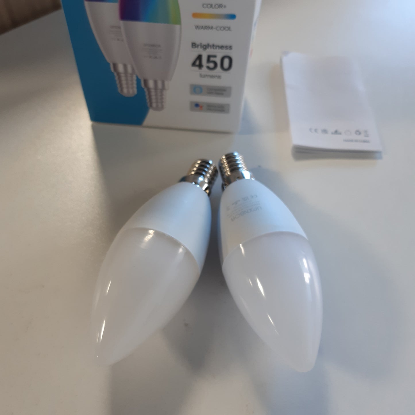 257712 - UPXNBOR Llambë inteligjente E14, 4.5W, llambë LED WiFi RGBWW me errësim, 16 milion ngjyra, 450LM, aksesor Alexa, i pajtueshëm me Alexa dhe Google Assistant, 2.4GHz, pako me 2