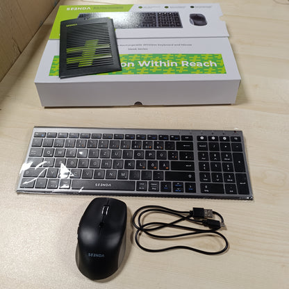 267947 - SEENDA COE401 Tastierë dhe Maus Bluetooth, Set Tastierë dhe Mausi Pa Tel për Windows/Mac/iPad/Android, Tastierë metalike ultra e hollë, Maus pa tel i qetë, Lidhet me 3 pajisje, Paraqitje QWERTZ, Gri