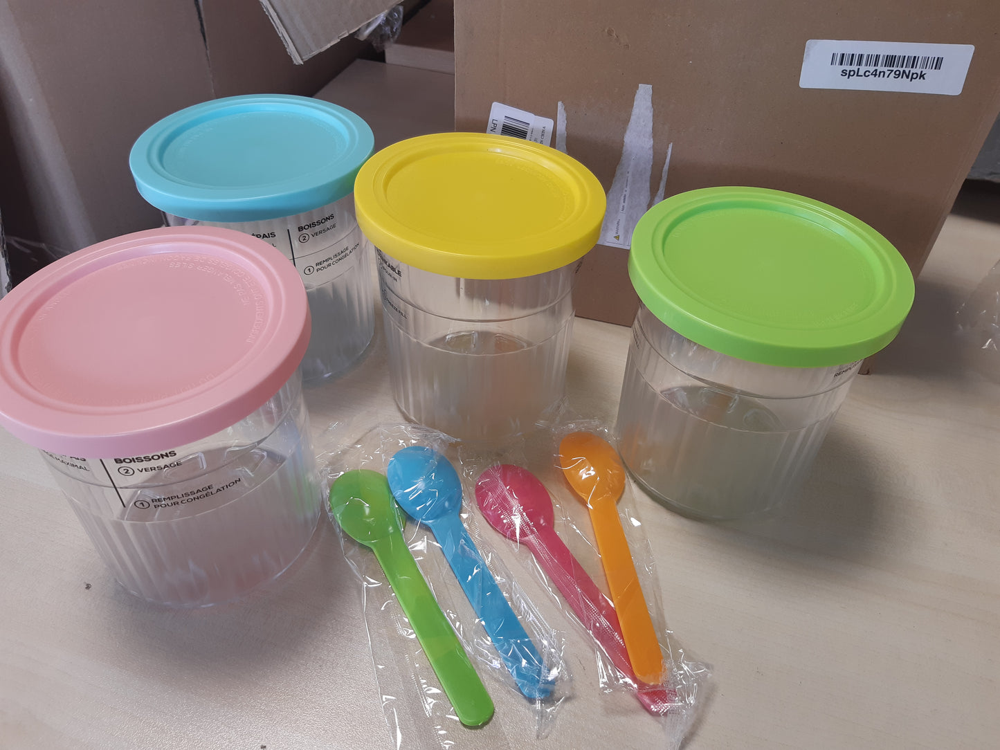 168351 - HEJO DELUXE Set 4 pjesësh për Makinën e Akullores Ninja Creamy NC500 NC501, Enë Akulloreje me Kapak dhe Lugë, Kapacitet 680ml, Aksesorë nga Ninja Creamy Tub