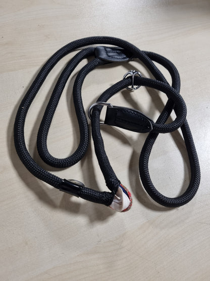 220042 - LIONTO Retriever Leash, i Fortë dhe i Papërshkueshëm nga Uji, 170 cm, Zinxhir miqësor ndaj qimeve, Jakë me Ndalesë të Integruar, Vegan, i Zi