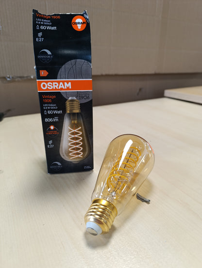 263987 - OSRAM Llambë LED Vintage 1906 Classic Edison FIL 60, 27 baza, ngjyrë ari, 8.8W, 806lm, 2400K, dritë e bardhë e ngrohtë