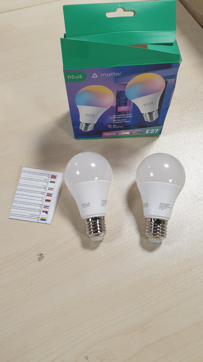 215578 - NOUS Llambë drite P3 Smart WiFi RGB E27, e pajtueshme me Matter, Alexa, Asistentin në Shtëpi, Llambë LED që ndryshon ngjyrën, WiFi 2.4 GHz