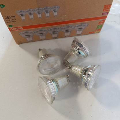 222943 - OSRAM Llambat LED me efikasitet të lartë, pako me 5 llamba, zëvendëson llambat 50W, e bardhë e ngrohtë (2700K), E27, xham