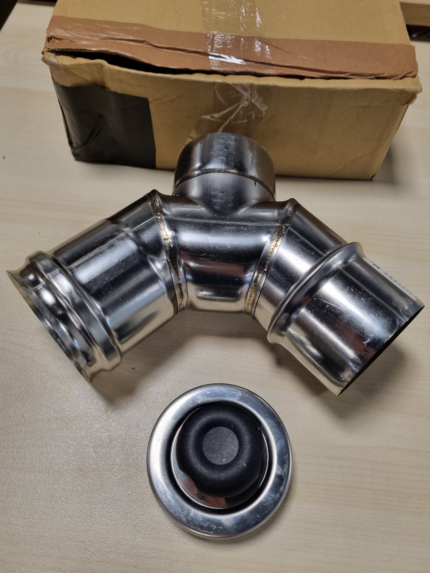 213175 - Lakim 90° me inspektim të tubit të oxhakut prej çeliku inox, pastrimit të oxhakut (Ø 80 mm)