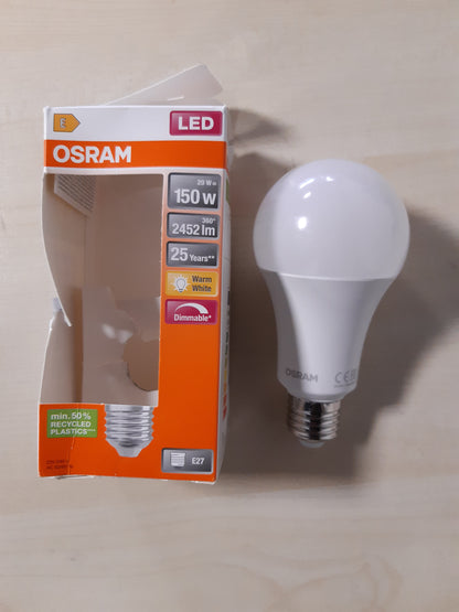 210913 - OSRAM Llambë LED me Errësim, Bazë E27, e Bardhë e Ngrohtë (2700K), Formë Klasike, 20W (Ekuivalete 150W Inkandeshente), Mat, SUPERSTAR CLASSIC A