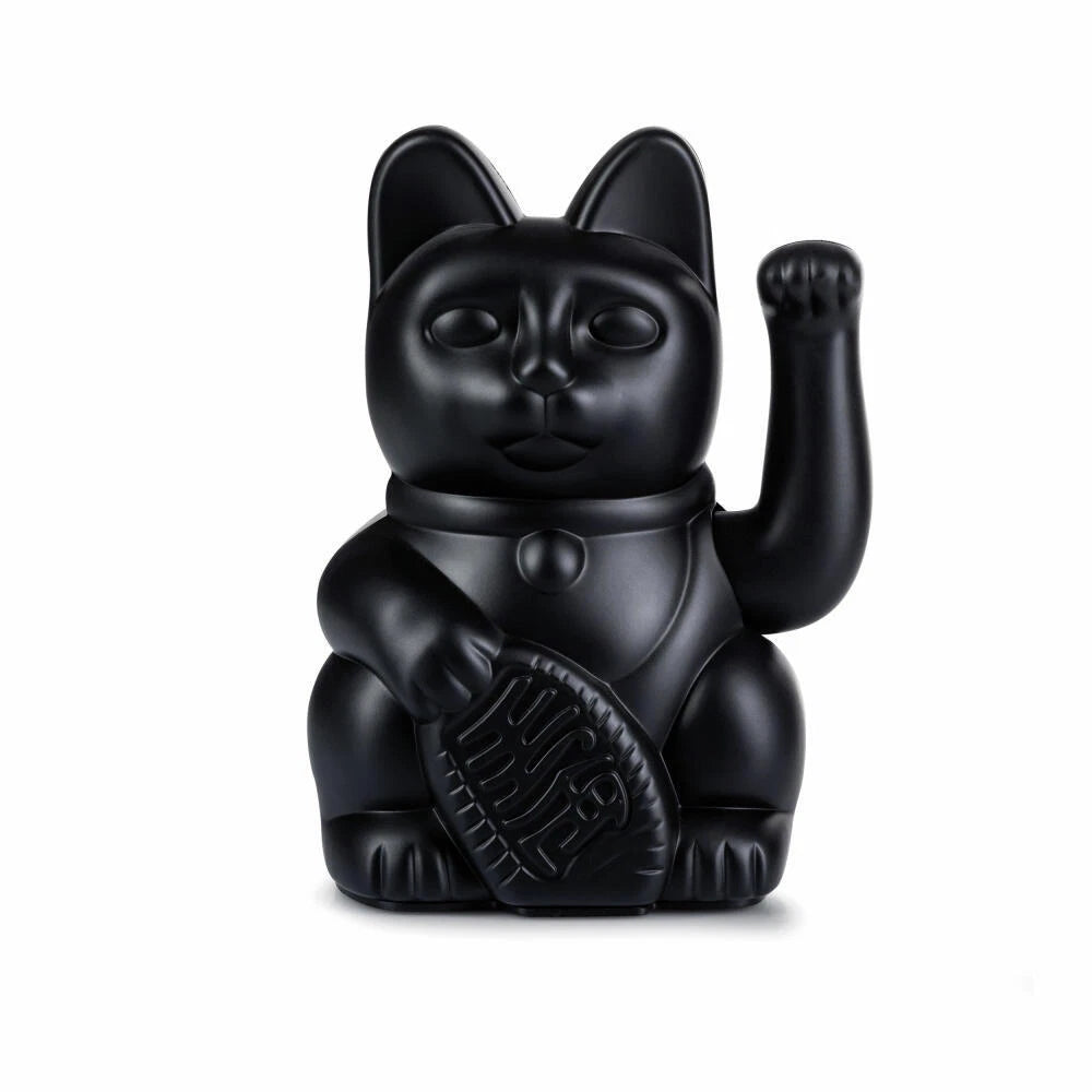141875 - Donkey Products Lucky Cat Maneki Neko, mace fatlume me putër lëvizëse, simbol i fatit të mirë, e zezë, 15 cm.