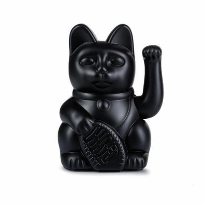 141875 - Donkey Products Lucky Cat Maneki Neko, mace fatlume me putër lëvizëse, simbol i fatit të mirë, e zezë, 15 cm.