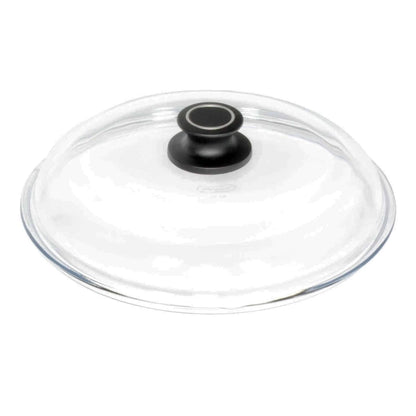 141685 - Kapak universal prej xhami AMT për tenxhere, wok dhe tigan Ø 28 cm, i ri.