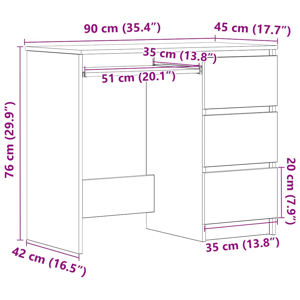 270060 - vidaXL Tavolinë Lisi Sonoma 90x45x76 cm Dru i Inxhinieruar