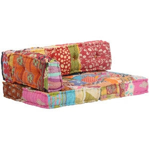 181576 - vidaXL Set Modular Patchwork – 1 Kendore + 1 Shtresë për Këmbë (Pouffe), Pëlhurë
