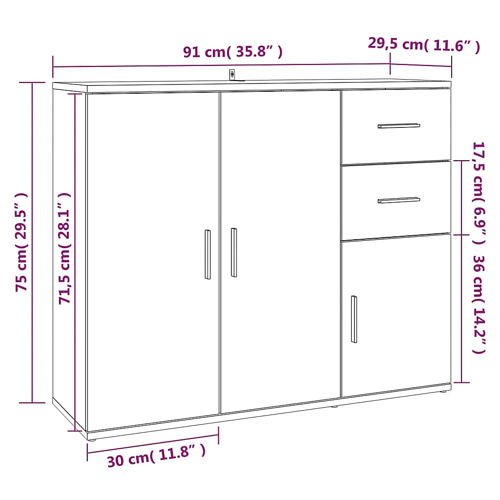 280234 - vidaXL Komodinë / Sideboard i Bardhë 91 × 29.5 × 75 cm, Dru i Përpunuar