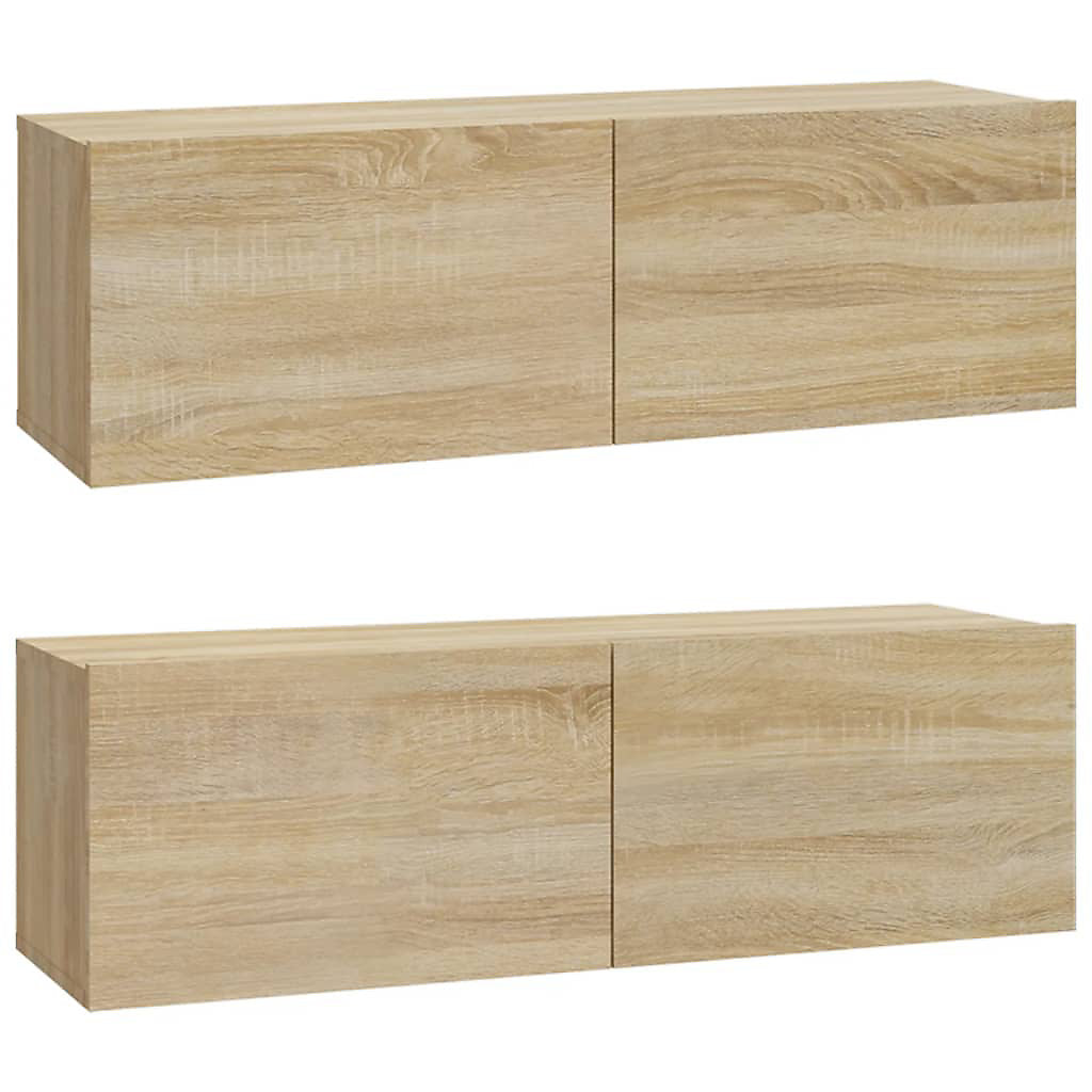 265223 - vidaXL Set me 2 Komoda Muri për TV 100×30×30 cm – Sonoma Oak